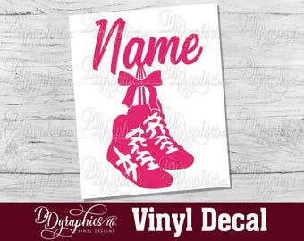Wrestling Shoes Bow Personalized Vinyl Decal, Female Wrestling sticker with Name, Wrestle sticker, Car Window Decal, Woman Wrestler, Girls