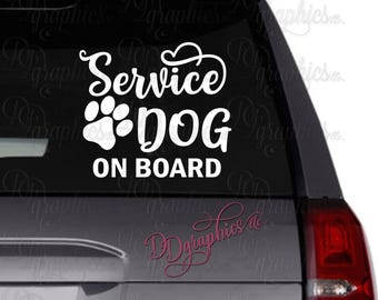 Service Dog on Board Decal, Service Dog Sticker, Paw Print Decal, ServiceDog, Dog Paw, Pawprint, Car Window Decal, Canine, Therapy, Gift