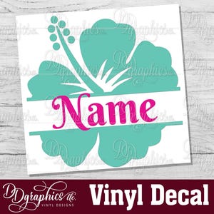 Personalized Hibiscus with Name Vinyl Decal, Custom Hibiscus Flower Sticker, Car window Decal, Hawaiian, Hawaii Decal, Gift, Tumbler Sticker