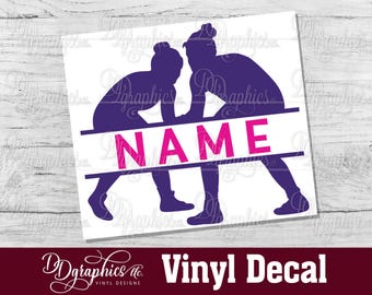 Female Wrestlers Personalized Vinyl Decal, Custom Women Wrestling Sticker with Name, Wrestling Team, Girls Wrestle Sticker, Car Window Decal