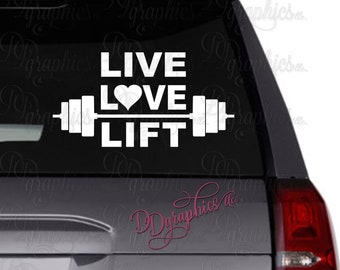 Live Love Lift Vinyl Decal, Custom Weight Lifting Sticker, Car Window Decal, Dumbbell, Lifting Weights, Heart, Exercise, Gift, Weight Lifter