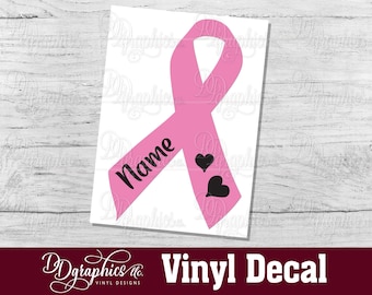 Awareness Ribbon with Name Personalized  Vinyl Decal, Custom Awareness Ribbon Sticker, Car Window Decal,  Cancer, Hearts, Warrior, Survivor