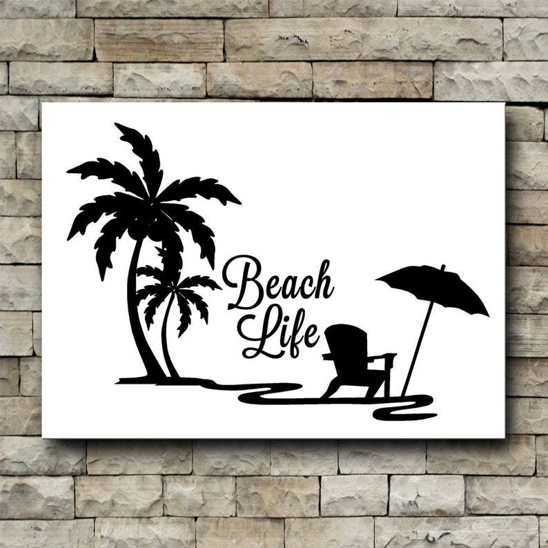 Beach Life Decal/beach Scene Vinyl Decal/palm Tree/beach Etsy