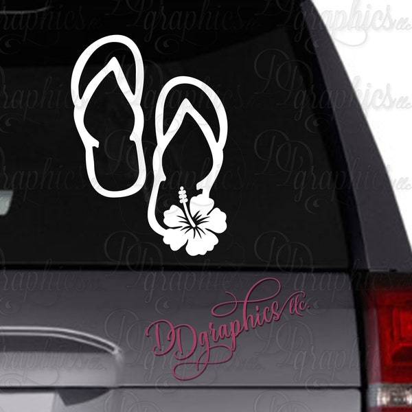 Flip Flops with Hibiscus Vinyl Decal/car decal/flipflop decal/summer/summertime decal/hibiscus flower/ flip flop sticker/ hibiscus sticker