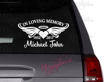 In Loving Memory Vinyl Car Decal, Memorial Personalized Decal, In Memorium Sticker, Angel Wings, Heart, Halo Sticker, Death, Memory Sticker