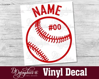 Baseball Personalized Vinyl Decal, Custom Baseball Sticker with Name, Sports Team, Baseball Player, Car window Decal, Mom Gift, Base Ball