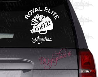 Cheer Personalized Vinyl Decal, Custom Cheerleading Sticker, Cheer Team Name, Cheerleader, Megaphone, Pompom, Car Window Decal, Mom Gift