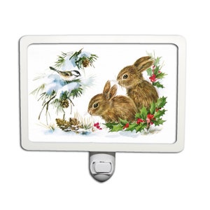 Details about / Cute Christmas Baby Foxes with Mistletoe Vintage Style Night Light
