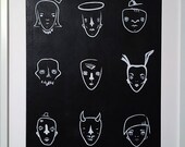 Acrylic Decor Home Handmade Acryl Art Paint Original Painting Abstract Face Wall Black White 100 Hand Painted