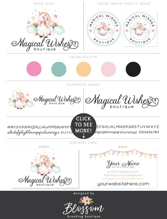 Unicorn Premade Logo Branding Kit 3 Logos Business Card Etsy