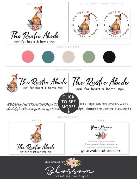 Fox Florals Premade Logo Branding Kit 3 Logos Business Etsy Fox Florals Premade Logo Branding Kit 3 Logos Business Etsy