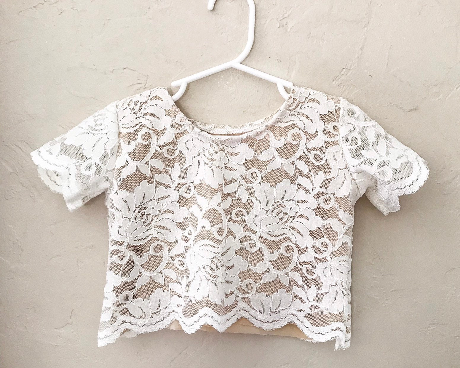 Ivory lace crop top for babies toddlers and kids Full | Etsy