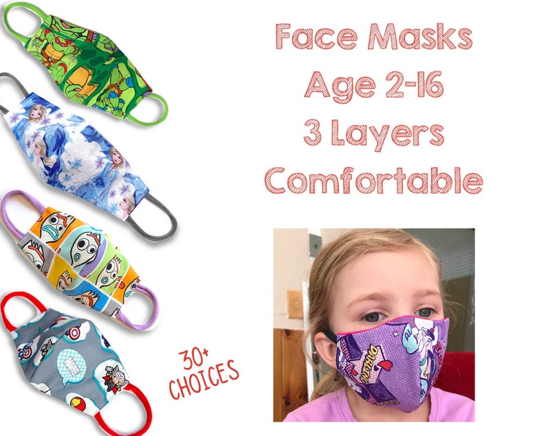Childrens FACE MASK for kids 3 layers of fabric Cloth Face Etsy