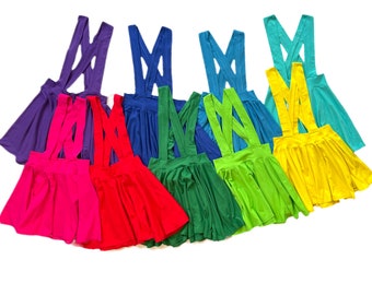 Suspender skirts- soft stretchy cotton in Lots of colors! Suspender skirt for baby toddler and kids