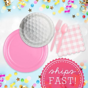 Golf Gingham Party Supply Birthday Party Golf Theme Decor Pink Party Tableware Gingham Golf Party Pink Baby Shower Party Golf Retirement
