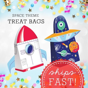 Space Party Favor Bag Set Astronaut Theme Party Supply Birthday Treat Container Space Birthday Favors Rocket Theme Party Bag UFO Party Favor