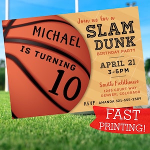 Basketball Birthday Invitation Printed Cards Party Planning Sport Celebration Card Custom Invitation Basketball Birthday Party Slam Dunk