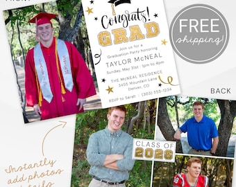 Custom Graduation Party Invitations with Photos, Personalized Class of 2026 Grad Invite