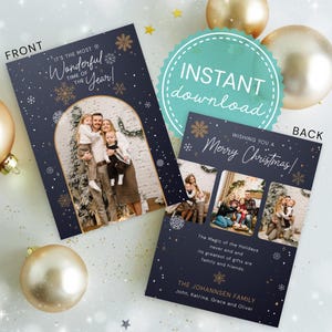 Family Photo Greeting Card Custom Editable Family Christmas Card Personalized Holiday Photo Card Instant Download Photo Card Snowflake DIY