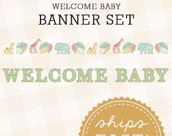 Banner de safari para baby shower: decoración de animales y hojas, set de bienvenida para bebé