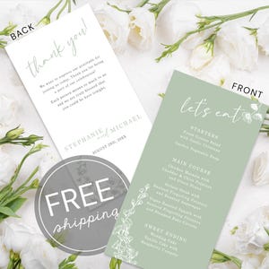 Sage Green Printed Wedding Menu Card Green Floral Reception Dinner Menu Wedding Day Place Setting Wedding Stationery Table Centerpiece Decor