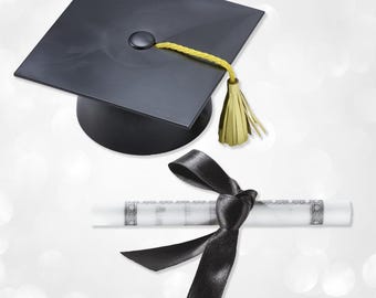 Black Graduation Cap Cake Topper Gold Tassel Decoration for Student Senior Cake Ideas Party Supplies Graduation Diploma Decor Design Set