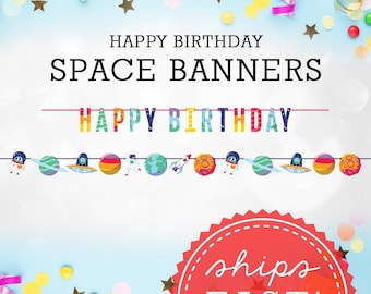 Space Birthday Banner Set: Planet & Rocket Theme, Pre-Assembled