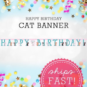Cat Birthday Banner Wall Decoration Party Supply Kitty Birthday Theme Party Decor Birthday Celebration Wall Art Display Idea Birthday Cat