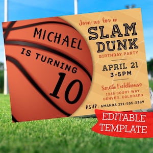 Basketball Invitation Digital Template Custom Design Party Card Retirement Party Basketball Invite Editable Birthday Baby Shower Party Theme
