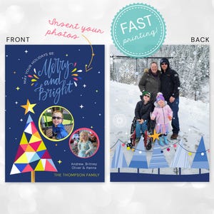 Fröhliche und helle Foto-Karte mit dem Druck der Familien-Feiertags-heller Baum und Stern-Feiertags-Foto-Gruß Gedruckte bunte Familien-Feiertags-Karte