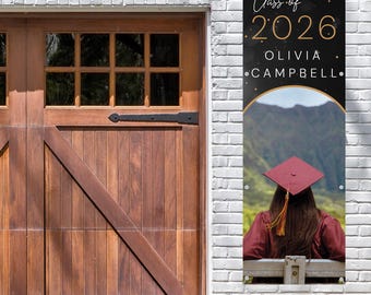Custom Photo Graduation Banner, Modern Arch Design, Personalized Class of 2026 Grad Party Decoration