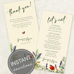 Wildflower Wedding Menu Card Template Editable Floral Wedding Card Butterfly Poppy Dinner Menu Floral Instant Download Digital File