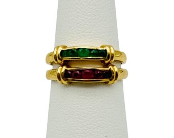 Awesome Solid 14k Yellow Gold Ruby and Emerald Stackable Band Rings!