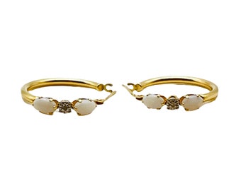 Gorgeous Solid 14k Yellow Gold and Opal Hoop Earrings! Free Shipping!