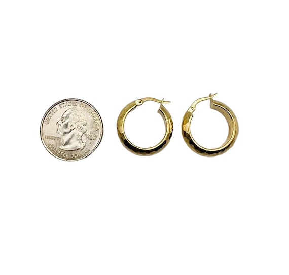 Gorgeous Solid 10k Yellow Gold Hammered Hoop Earr… - image 4