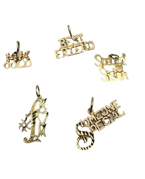 Amazing Lot of 5 Solid 14k Yellow Gold Quote Word… - image 2