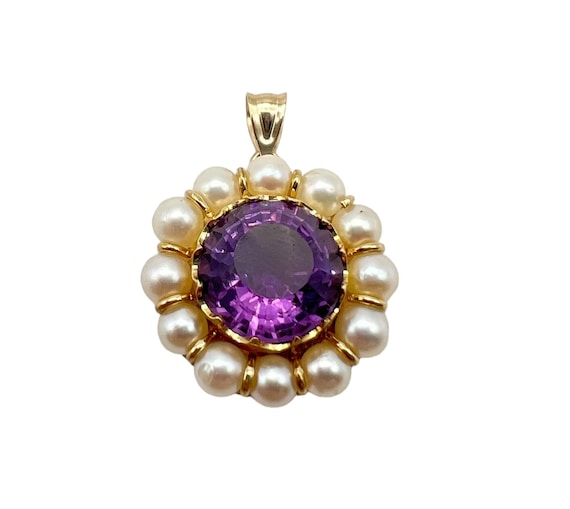 Fantastic Solid 14k Yellow Gold Amethyst and Pearl