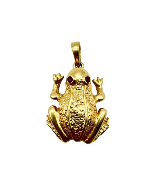 Beautiful Large Solid 14k Yellow Gold Frog with R… - image 1