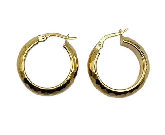 Gorgeous Solid 10k Yellow Gold Hammered Hoop Earr… - image 1