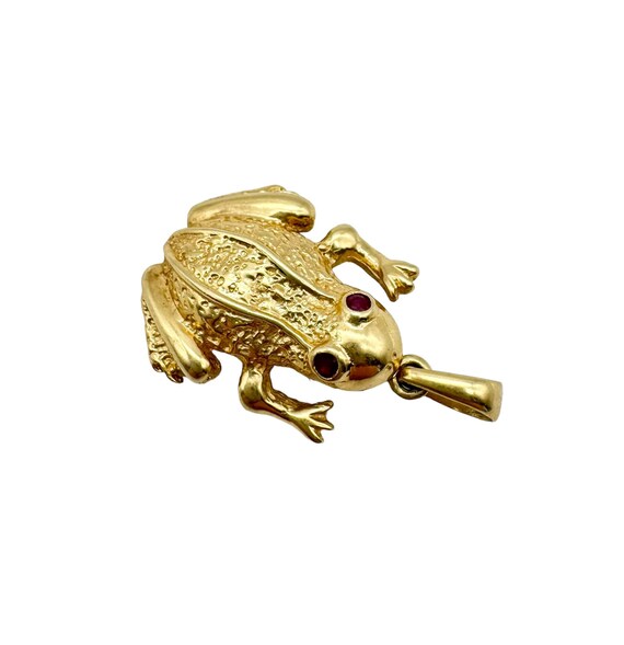 Beautiful Large Solid 14k Yellow Gold Frog with R… - image 4