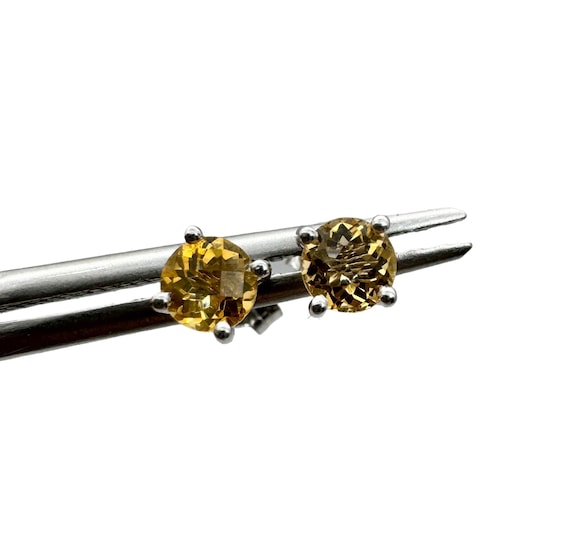 Amazing Solid 14k White Gold and Citrine Stud Ear… - image 1