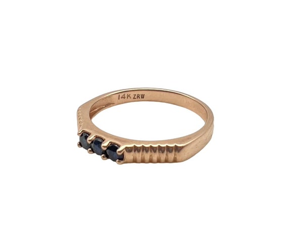 Awesome Solid 14k Rose Gold Ribbed Sapphire Band … - image 3