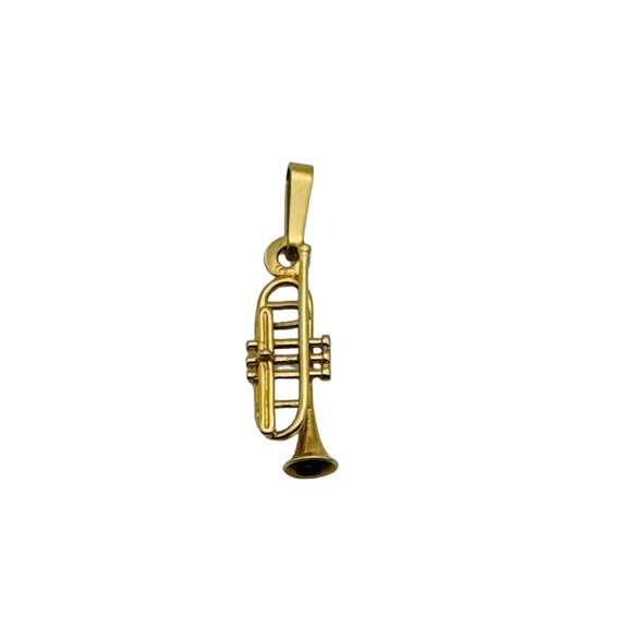 Awesome Solid 14k Yellow Gold Trumpet Charm Pendan