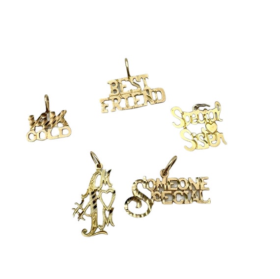 Amazing Lot of 5 Solid 14k Yellow Gold Quote Word… - image 1