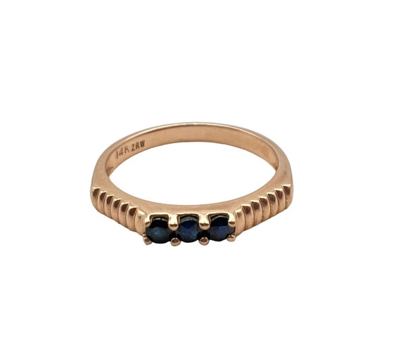 Awesome Solid 14k Rose Gold Ribbed Sapphire Band … - image 2