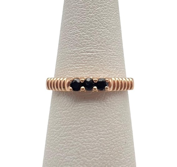 Awesome Solid 14k Rose Gold Ribbed Sapphire Band … - image 1