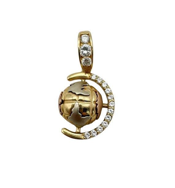Awesome Solid 14k Yellow Gold and CZ Globe Charm P