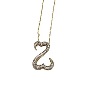 Awesome Solid 14k Yellow Gold and Diamond Open Heart Chain Necklace! 18 Inches!