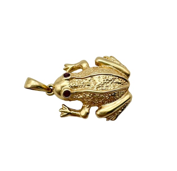 Beautiful Large Solid 14k Yellow Gold Frog with R… - image 2