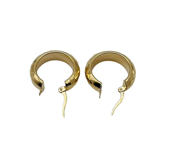 Gorgeous Solid 10k Yellow Gold Hammered Hoop Earr… - image 3